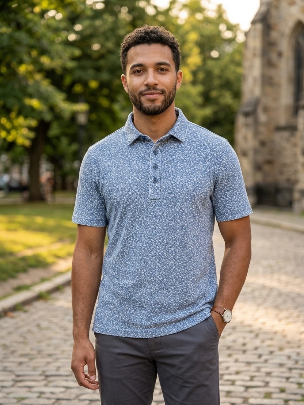 J.Crew Performance CoolMax Untucked Polo Shirt Men's Size Medium Blue Floral